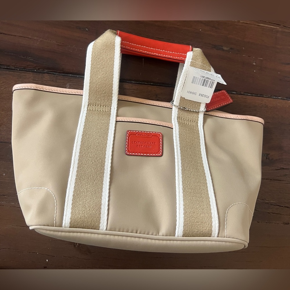 NWT Coach Beige and Orange Mini Tote Purse Bag!